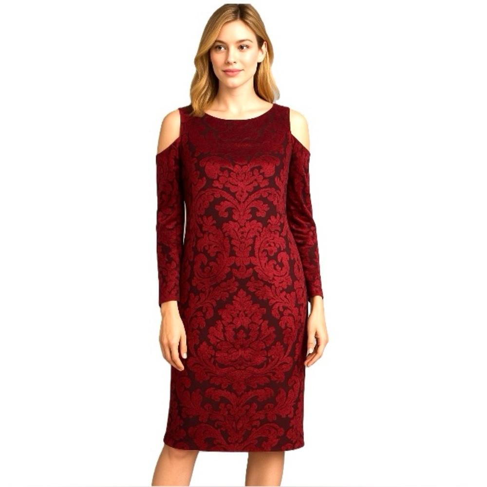 Maggy London, Elegant burgundy Velvet burnout Dress, size